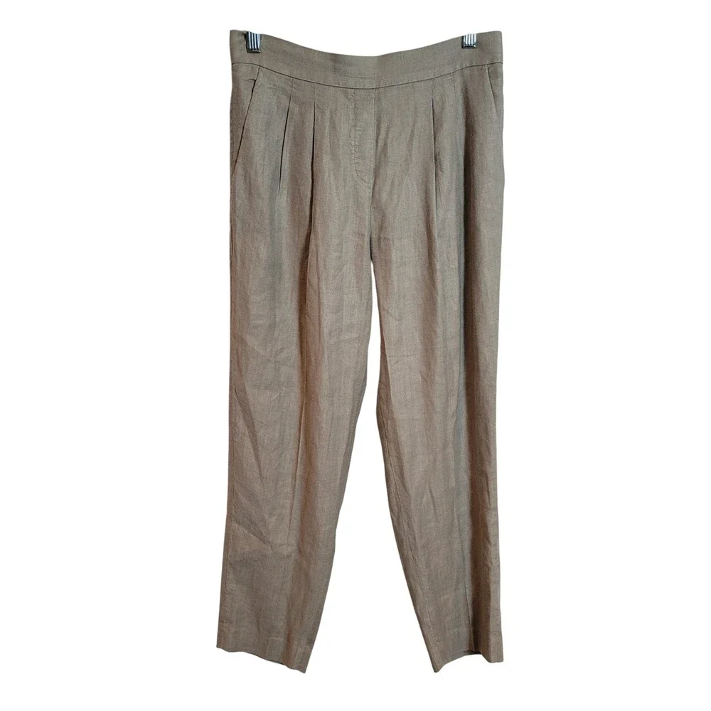 Babaton Women's‎ Beige Linen Blend Pleated Trousers Pull On Pants Coastal Size 6